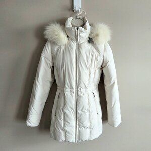 Marvin Richards Light Beige Winter Jacket Parka Fur Trim Removable Hood AS IS